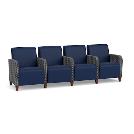 Lesro Siena Lounge Reception 4 Seat Tandem Seating, Walnut, MD Ink Back, MD Ink Seat, RS Echo Arm Panels SN4103